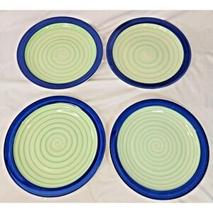 Tienshan Kitchen Basics Pastel Green Royal Blue 11 in Dinner Plates Set of 4